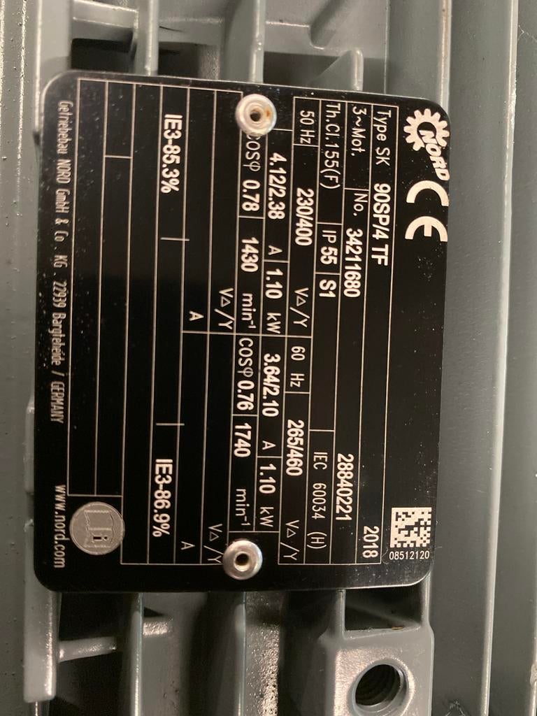 Nieuwe Nord Elektromotor 1.1 kW, 1430 t/m, boutmaat 92mm, Ophalen of Verzenden, Nieuw, Elektromotor, 1400 tot 1800 rpm
