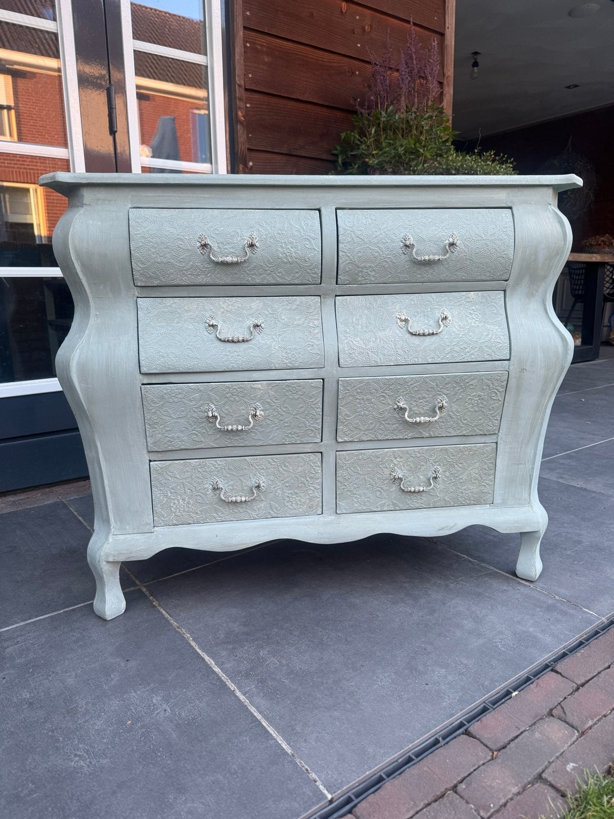 Vintage ladekast in brocante stijl - mintgroen, Huis en Inrichting, Ophalen, Gebruikt, 100 tot 150 cm, Met lade(s)