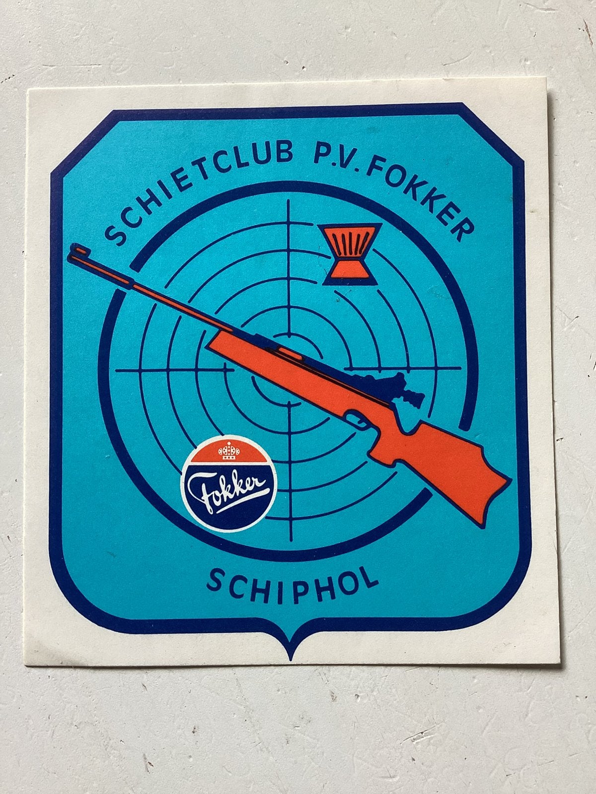 Sticker Schietclub PV Fokker Schiphol, Verzenden, Zo goed als nieuw, Bedrijf of Vereniging