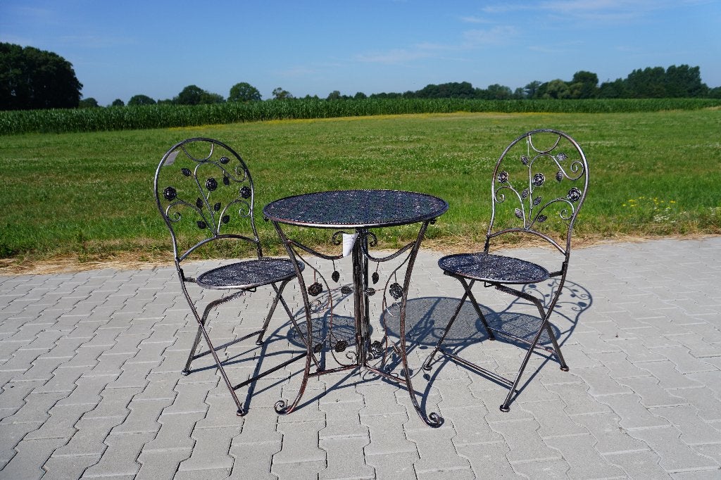 Nieuwe Clayre & Eef ijzeren bistro set - grijs met rozen, 2 zitplaatsen, Overige materialen, Na, Na