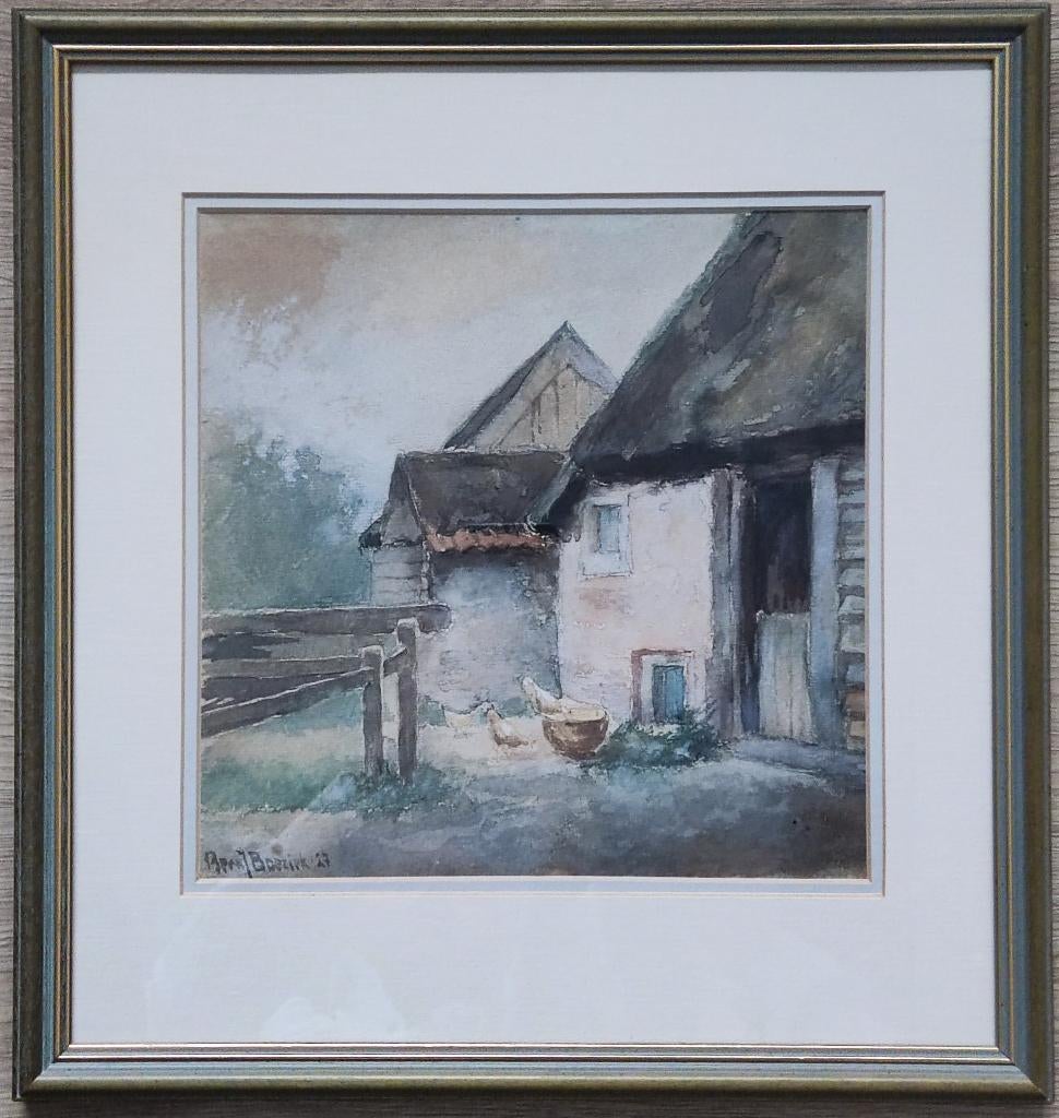 Bernardus Johannes Boeziek (1877-1954)- Boerenerf met kippen, Ophalen of Verzenden