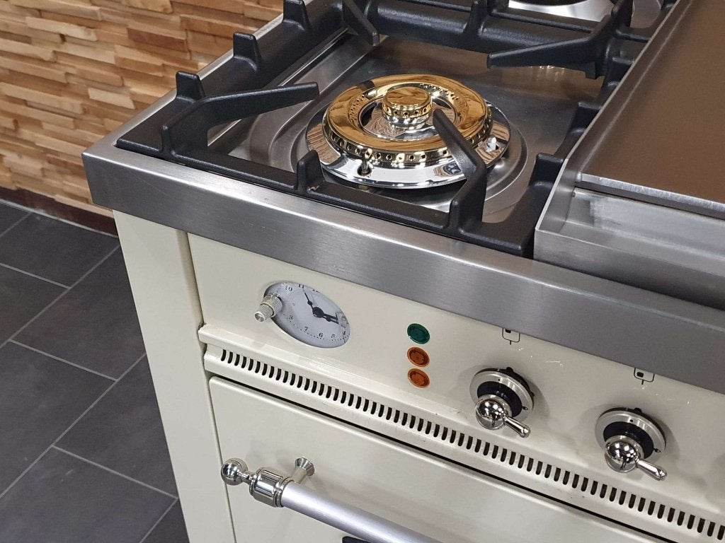 Luxe Boretti Fornuis 90cm crème + rvs Frytop 1 grote oven, Niet ingevuld, 60 cm of meer, Niet ingevuld, Ophalen of Verzenden