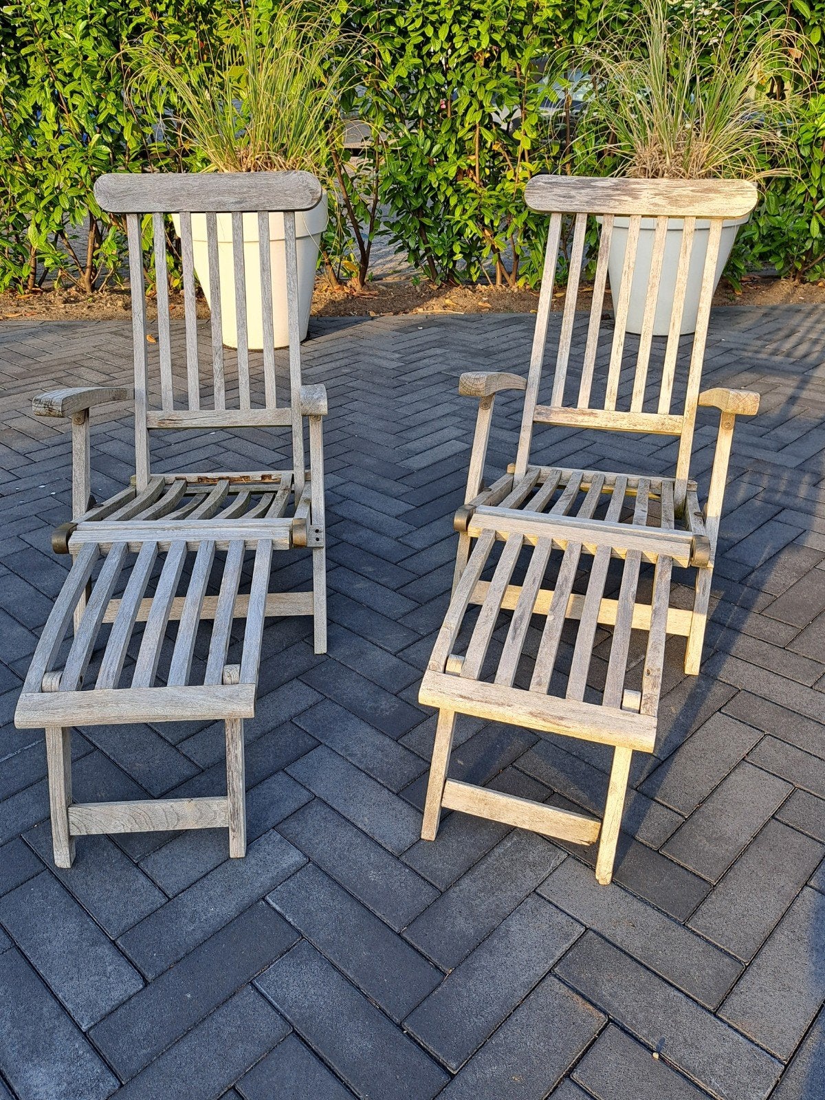 2 x teak deckchair van PopulairTeak, Ophalen, Gebruikt, Teakhout, Verstelbaar