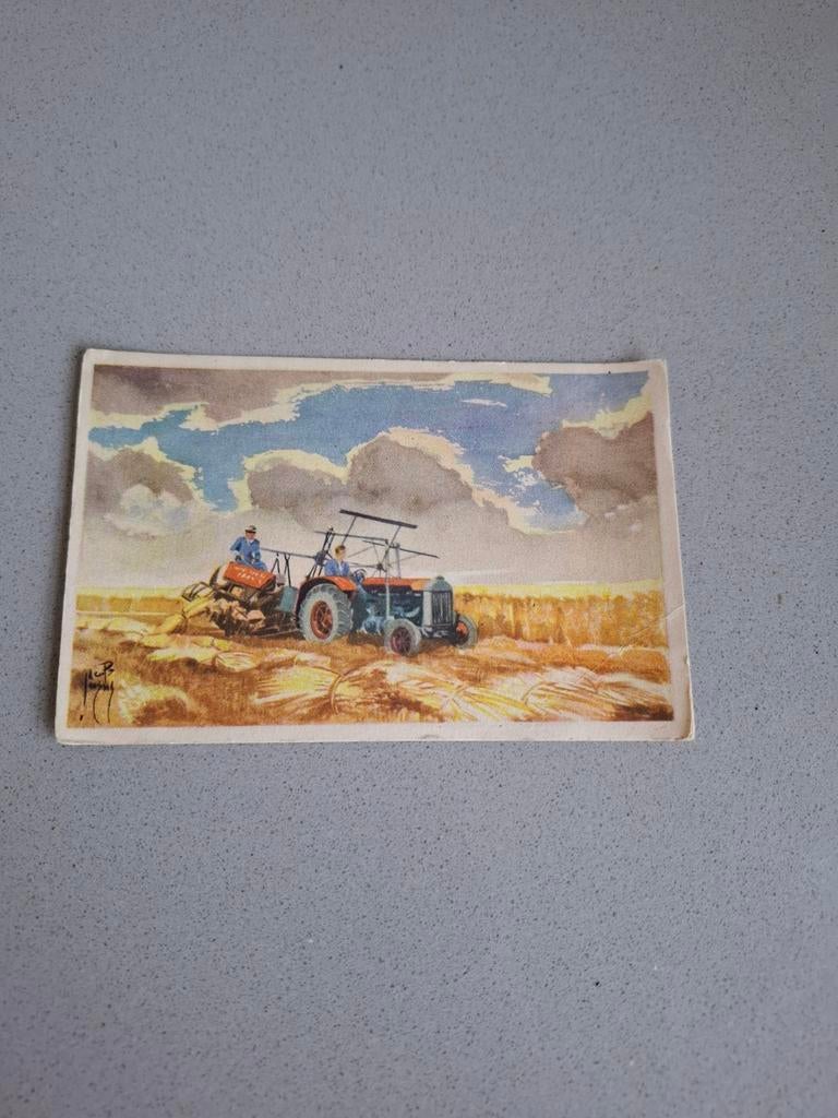 Oude ansichtkaart: Boer met tractor op het land, Ophalen of Verzenden, 1940 tot 1960, Gelopen