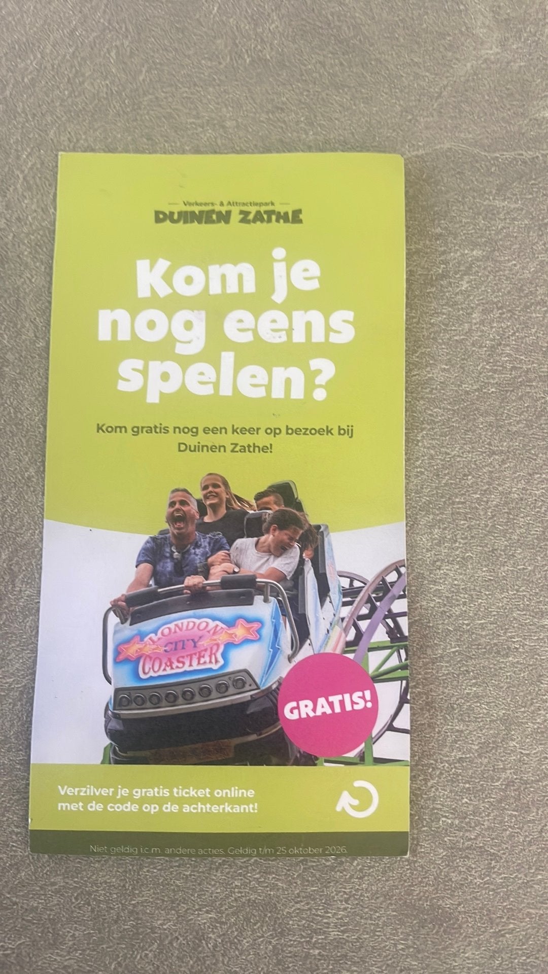 E ticket Duinen Zathe, Eén persoon, Ticket of Toegangskaart