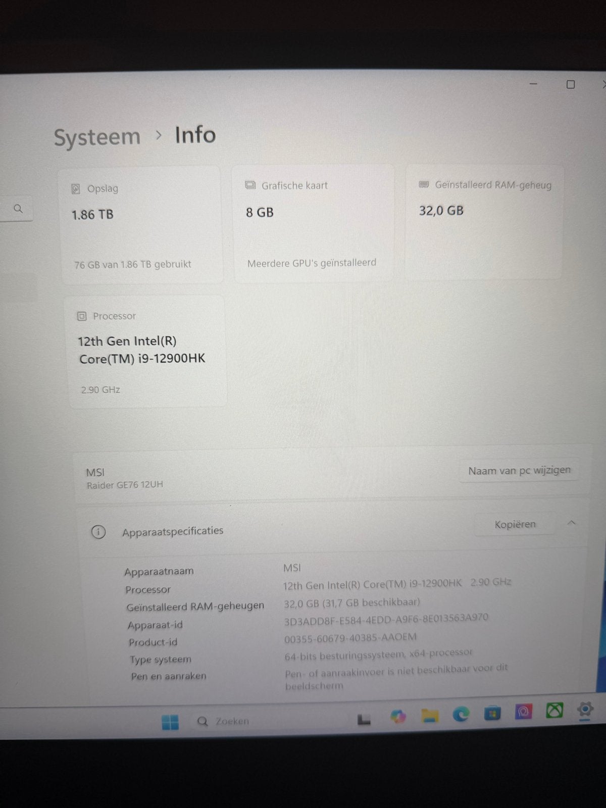 Foto 5 van MSI Raider GE76 Gaming Laptop - i9-12900HK, RTX 3080, 32GB R