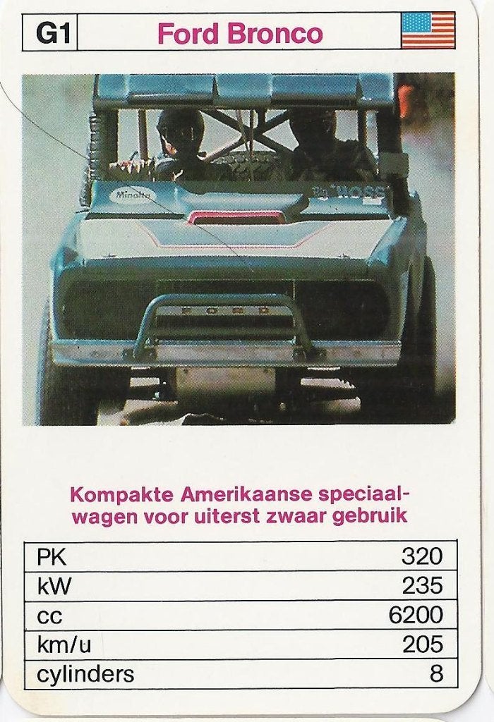 Kw2708 autokaartje ford bronco ( g1 ), Ophalen of Verzenden, Zo goed als nieuw, Auto's