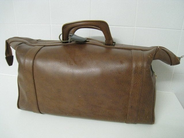 Lederen reistas met zijvak, bruin, perfekte staat, Sieraden, Tassen en Uiterlijk, 40 tot 60 cm, 30 cm of meer, Bruin, Ophalen of Verzenden