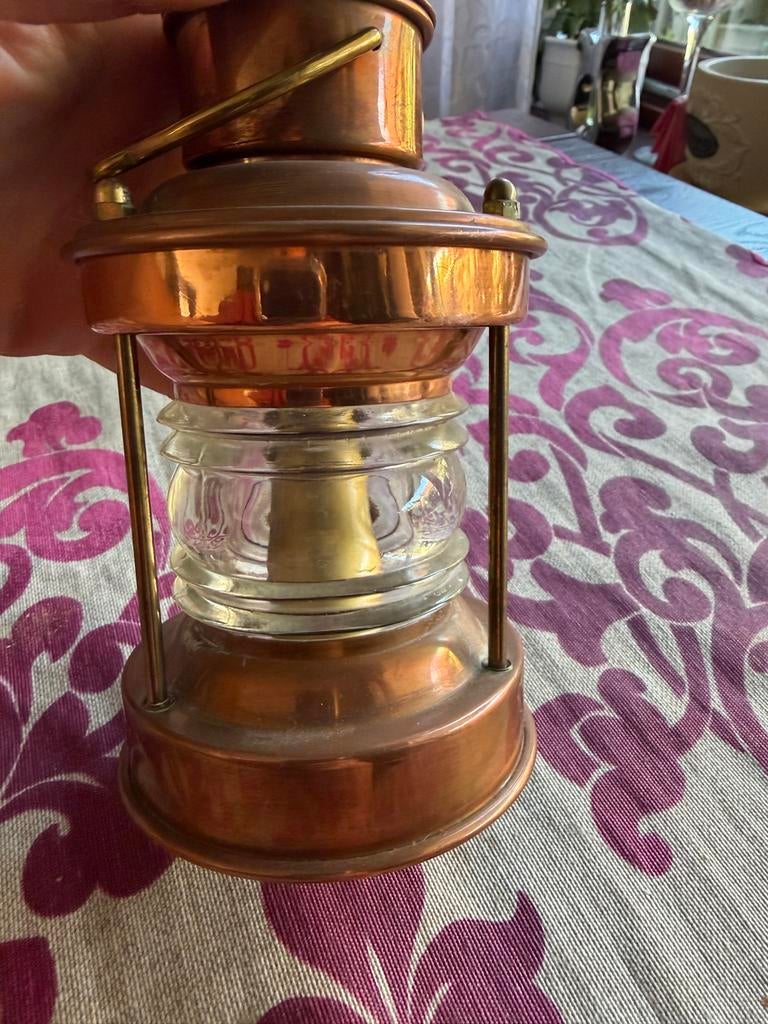 Koperen- Vintage scheepslamp zonder is weg, Ophalen of Verzenden