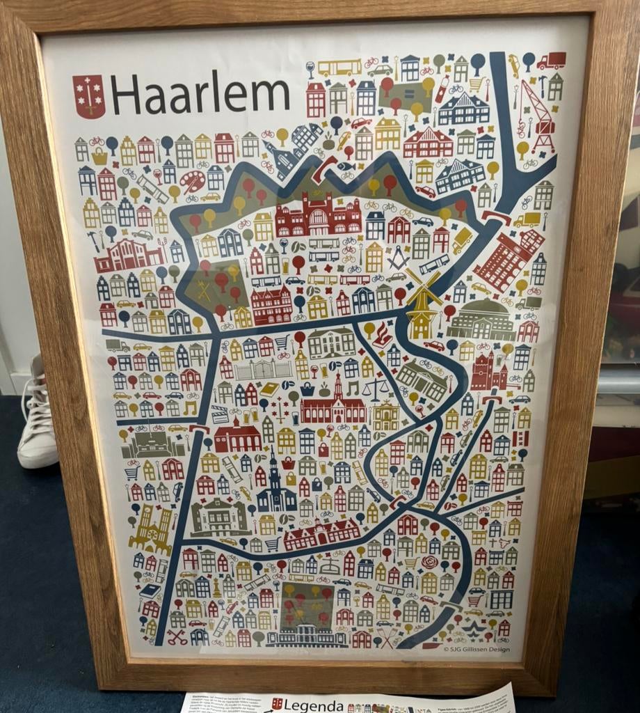 Poster ingelijst van Haarlem, Boeken, Ophalen, 1800 tot 2000, Nederland, Landkaart