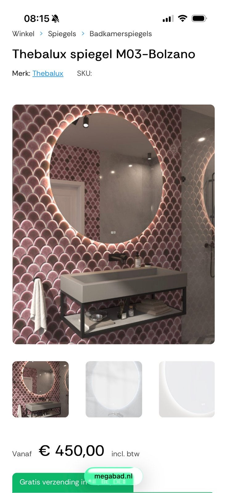 Badkamer spiegel Thebalux M03 Bolzano - Nieuw in doos, Ophalen, Rond, Nieuw, 75 tot 100 cm