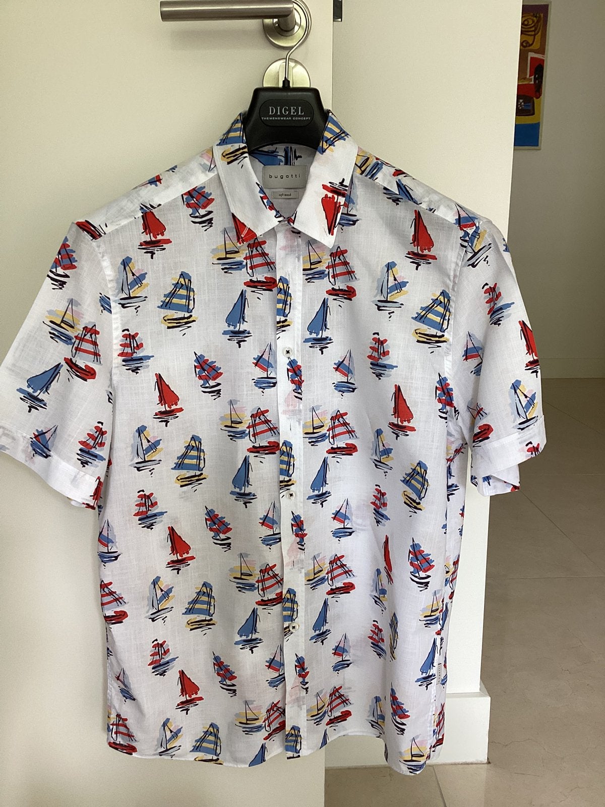 Bugatti overhemd korte mouwen met bootjes maat M (39/40)., Kleding | Heren, Overhemden, Zo goed als nieuw, Halswijdte 39/40 (M)