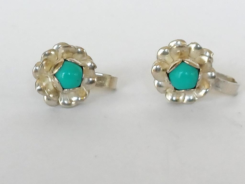 antieke sterling zilver oorknopjes, turkoois Mexico, Ophalen of Verzenden, Zilver, Broche, Met edelsteen