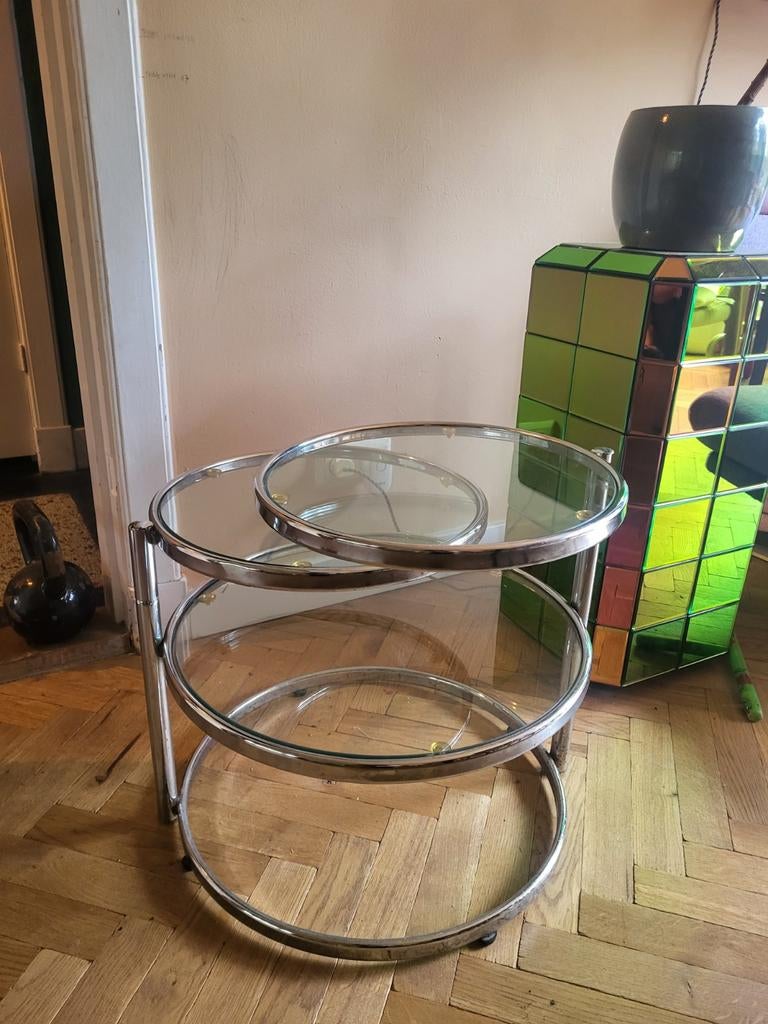 Leitmotiv vintage Bijzettafel Chroom, Huis en Inrichting, Tafels | Bijzettafels, Ophalen, Minder dan 45 cm, Gebruikt, Rond