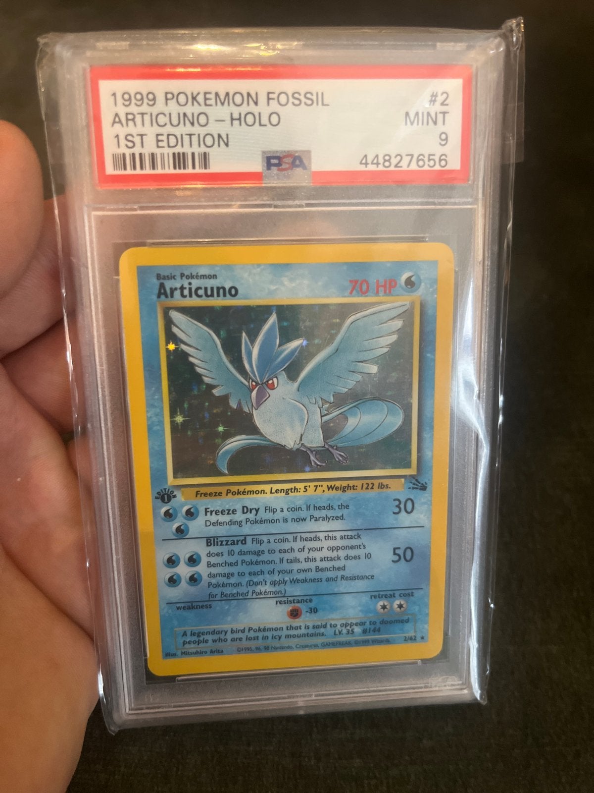 PSA 9 MINT 1999 Pokémon Fossil Articuno Holo 1st Edition, Ophalen, Zo goed als nieuw, Losse kaart, Foil