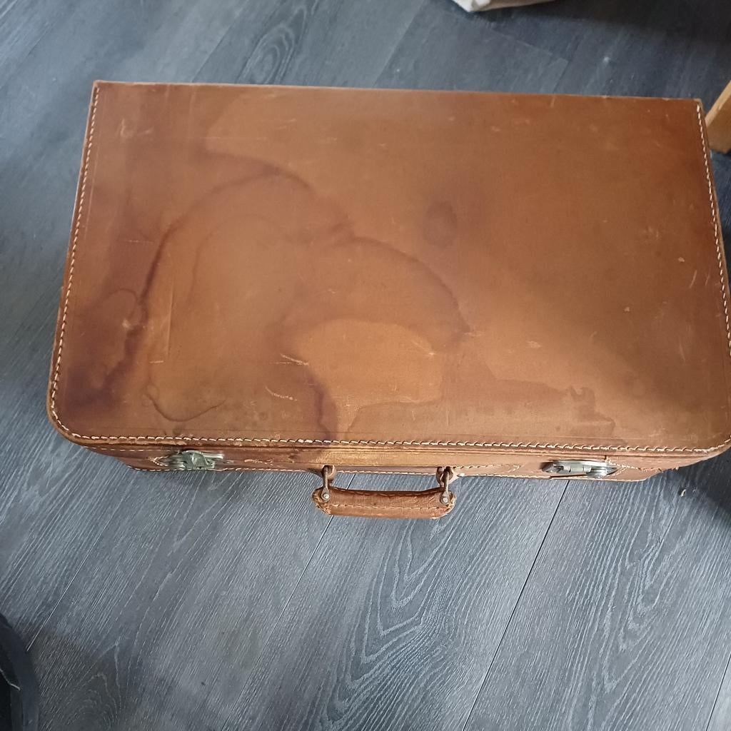 Vintage Leren Koffer - Bruin, Sieraden, Tassen en Uiterlijk, Koffers, Gebruikt, 50 tot 60 cm, Slot, Leer