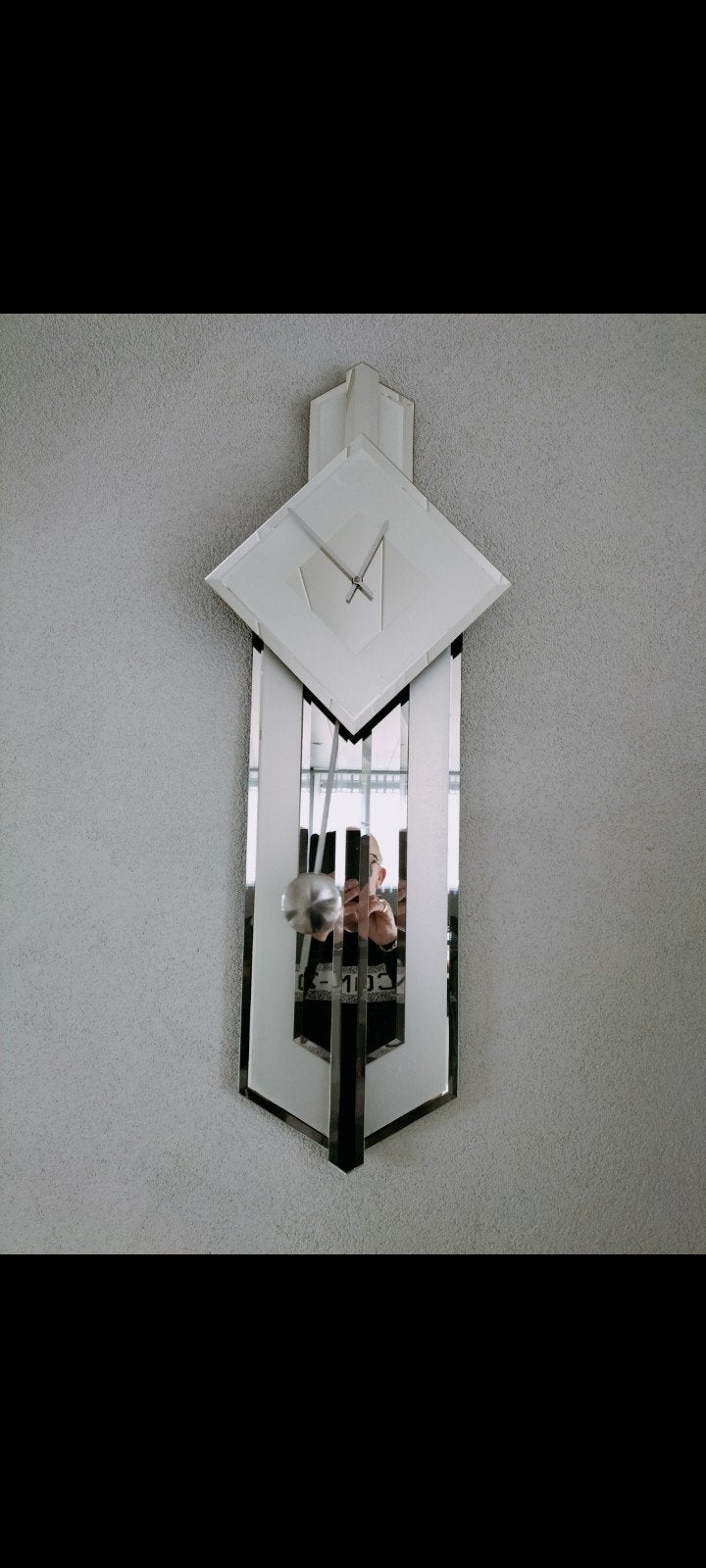 Moderne spiegel klok met slinger - 96x94 cm, Ophalen, Met slinger, Analoog, Modern
