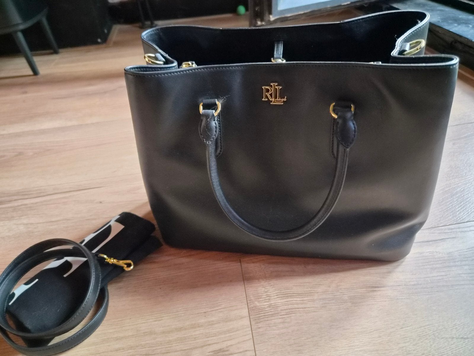 Lauren Ralph Lauren Leather Lar Shopper Zwart, Ophalen, Zo goed als nieuw, Zwart, Shopper
