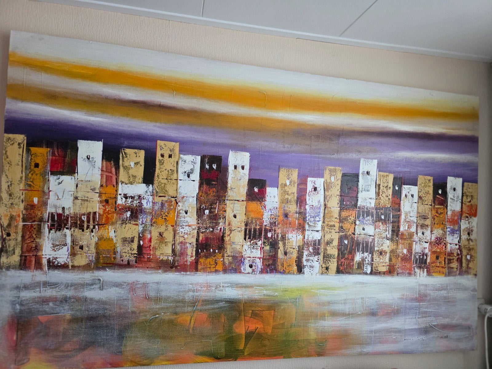 Abstract Stadsgezicht Grote Schilderij - Modern Canvas Kunst, Ophalen
