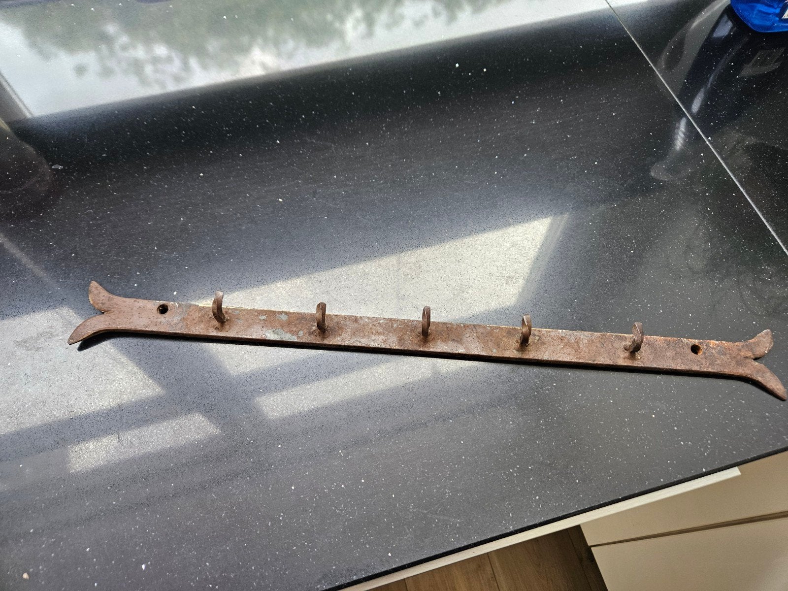 Vintage ijzeren sleutelrek / kapstok met 5 haken, Ophalen