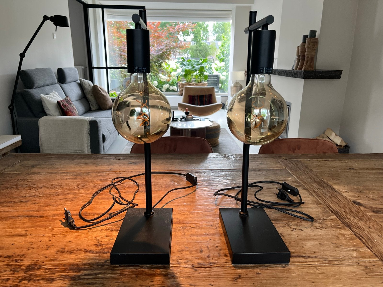 Set van 2 industriële tafellampen met Edison lampen, Huis en Inrichting, Lampen | Tafellampen, Ophalen, Overige merken, E27 (groot)