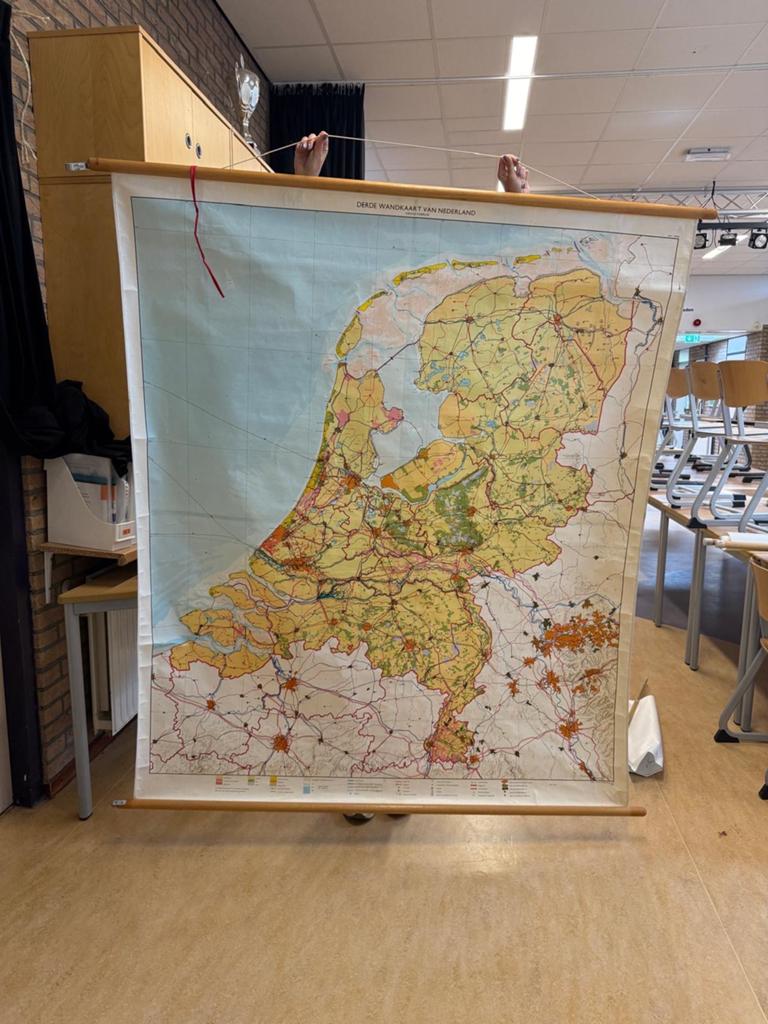 Grote Vintage Wandkaart Nederland - Derde Wandkaart, Landkaart, 1800 tot 2000, Nederland, Ophalen