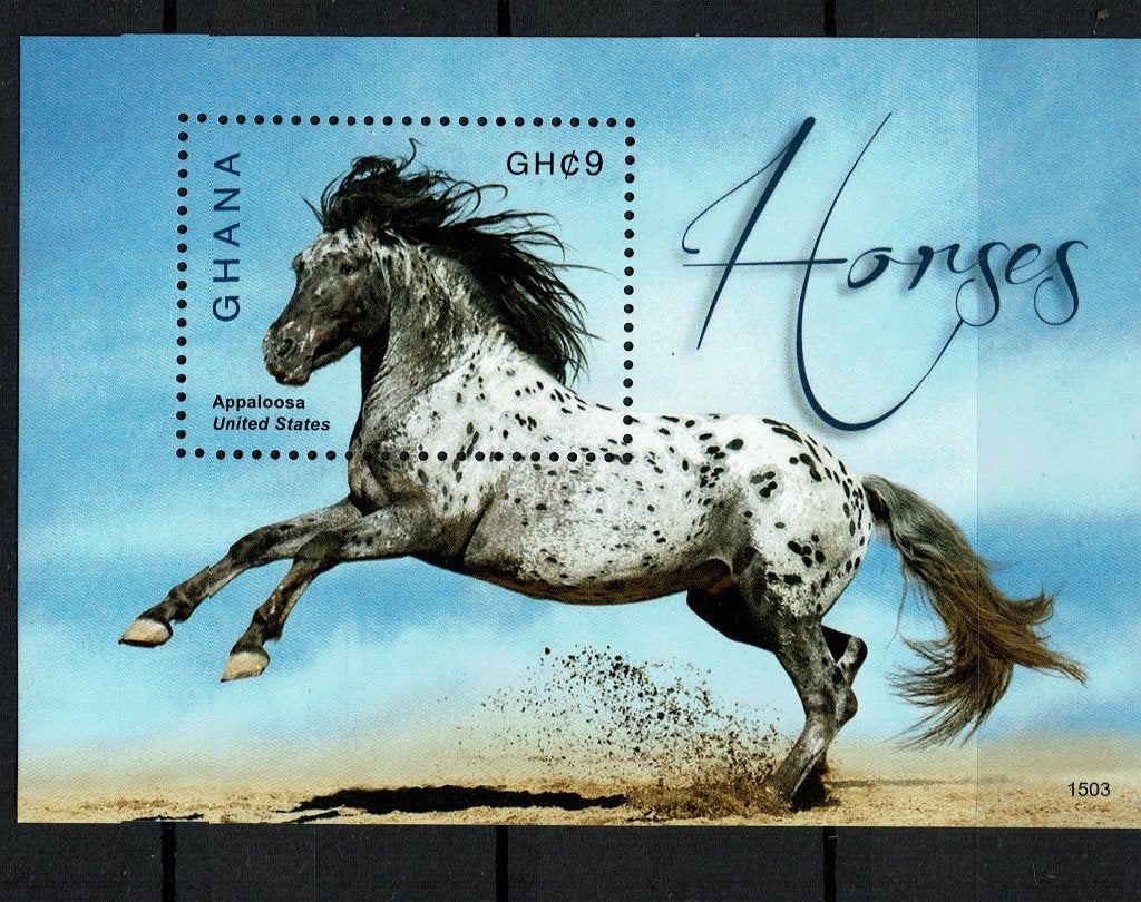 GHANA 2015 PF BLOK PAARDEN HORSES ZOOGDIEREN 4, Ophalen of Verzenden, Postfris, Dier of Natuur