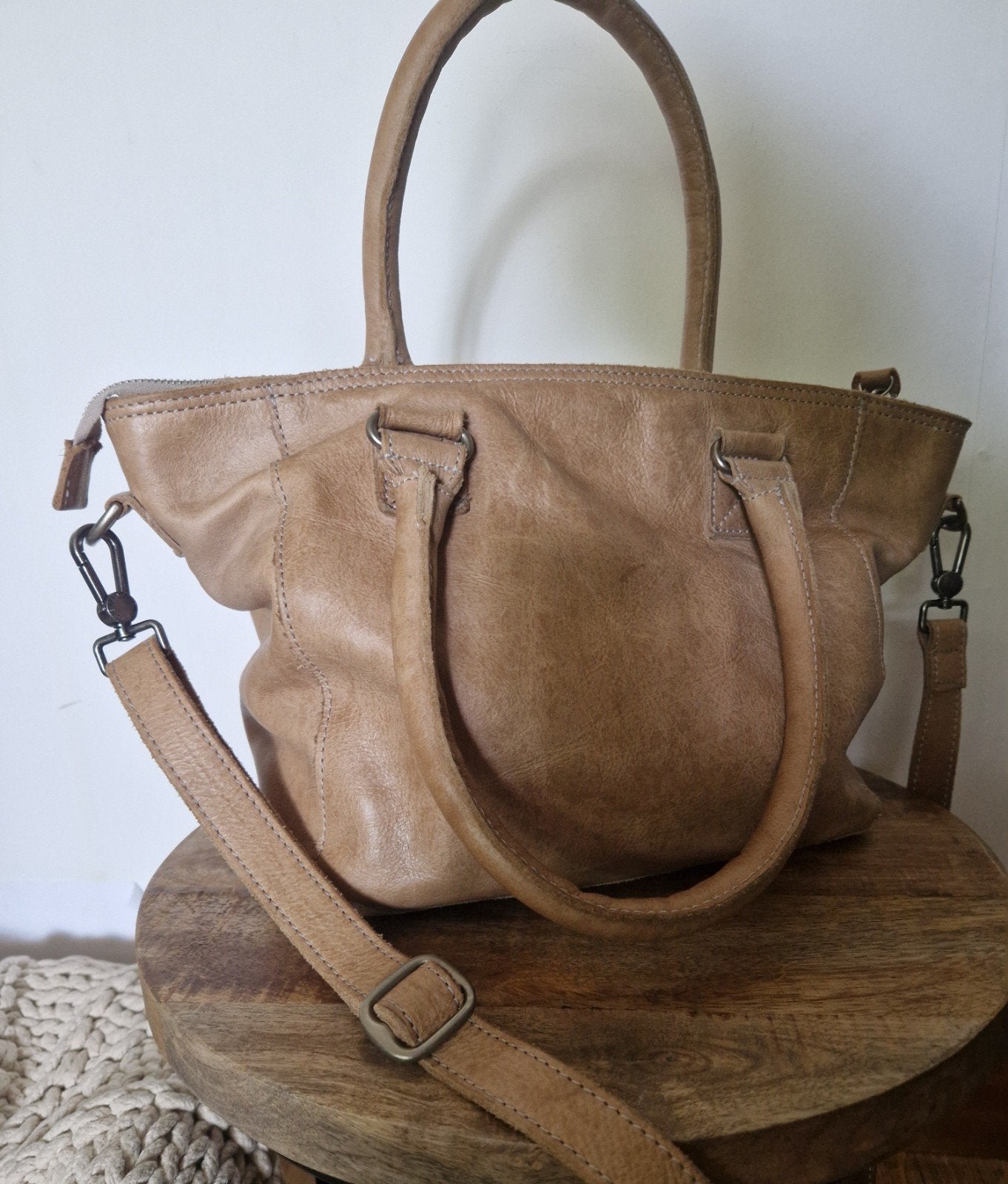 Amsterdam Cowboys | Leren Handtas |, Ophalen, Beige, Handtas