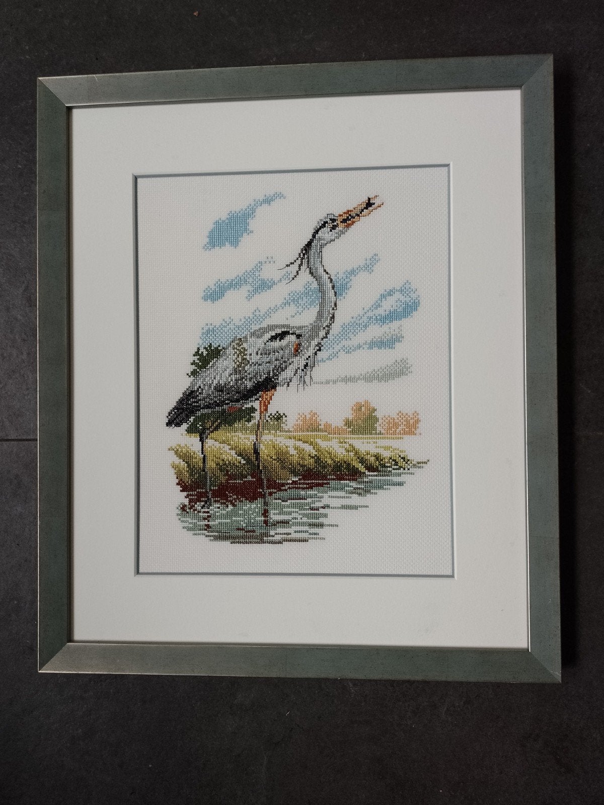 prachtig borduurwerk Blauwe reiger 51*43 borduren, Ophalen of Verzenden