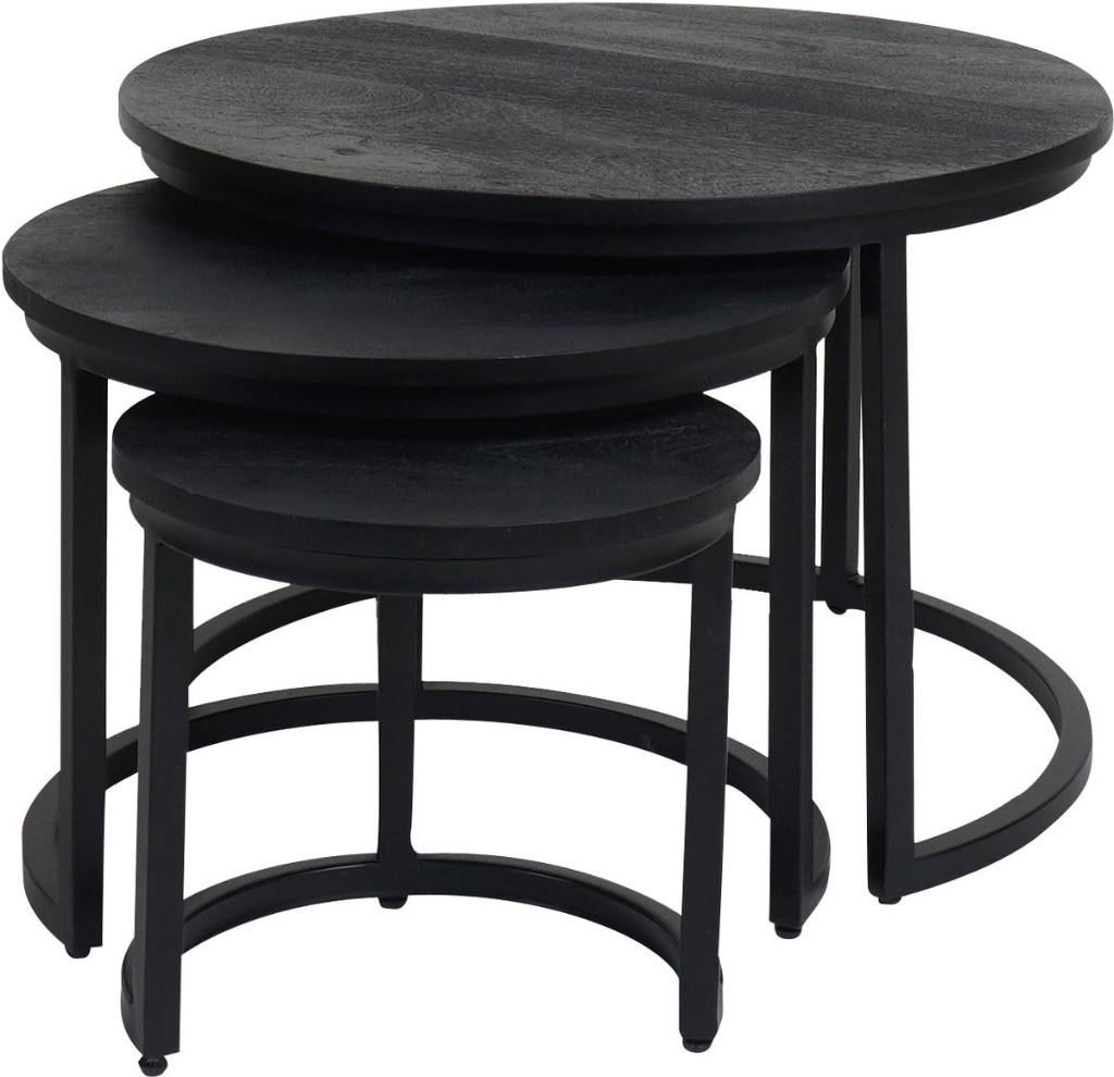 Industriële Salontafelset -  Set van 3 – Zwart blad, Jouw vloerenspecialist, 50 tot 100 cm, Info@jouwvloerenspecialist.nl, Nieuw