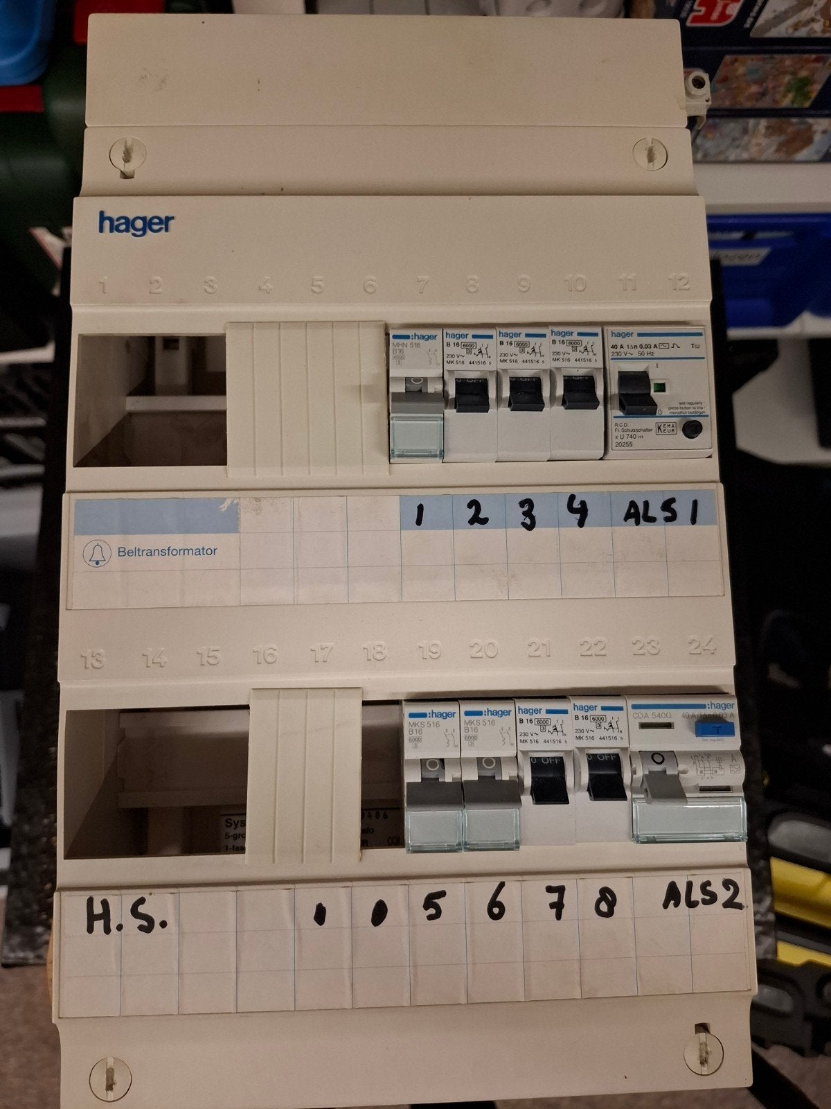 Hager Groepenkast met 8 Groepen en 2 Aardlekschakelaars, Ophalen, Gebruikt, Hager