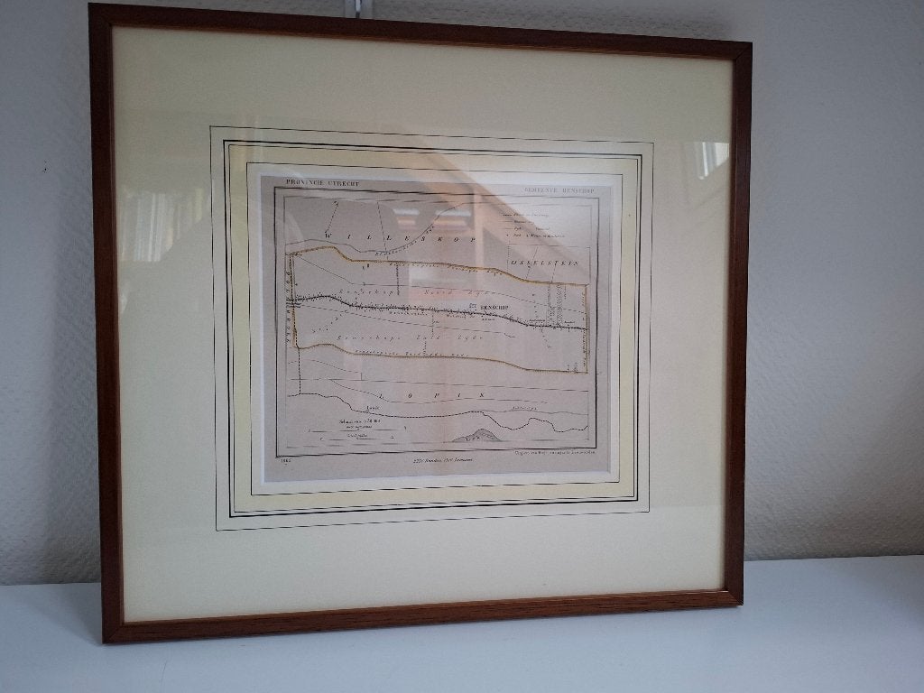 BENSCHOP originele gravure, Ingelijst, 1800 - 1899, Cartografie, 17 cm