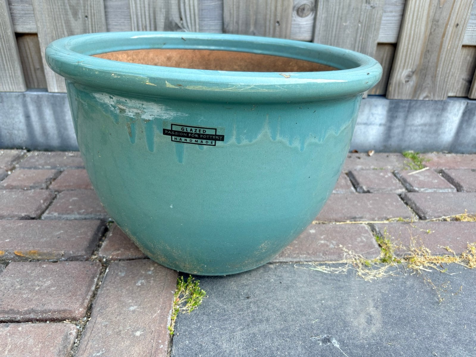 Grote azuurblauwe bloempot 37x27 cm., Tuin en Terras, Bloempotten, Ophalen, Rond, Zo goed als nieuw, Minder dan 25 cm