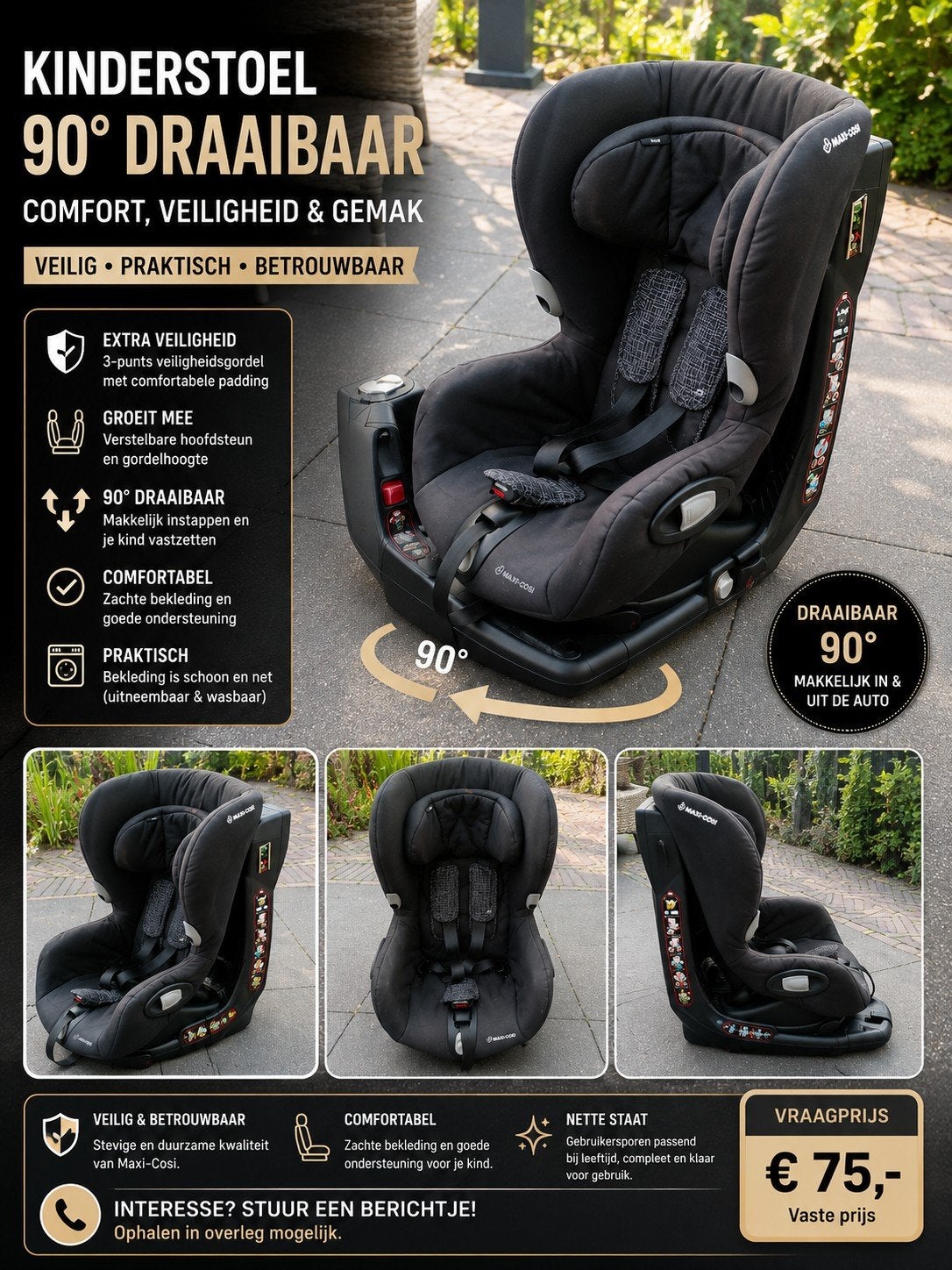 Maxi-Cosi Axiss – 90 Draaibare Autostoel – Zeer nette staat, Autogordel, 9 t/m 18 kg, Ophalen of Verzenden, Zo goed als nieuw