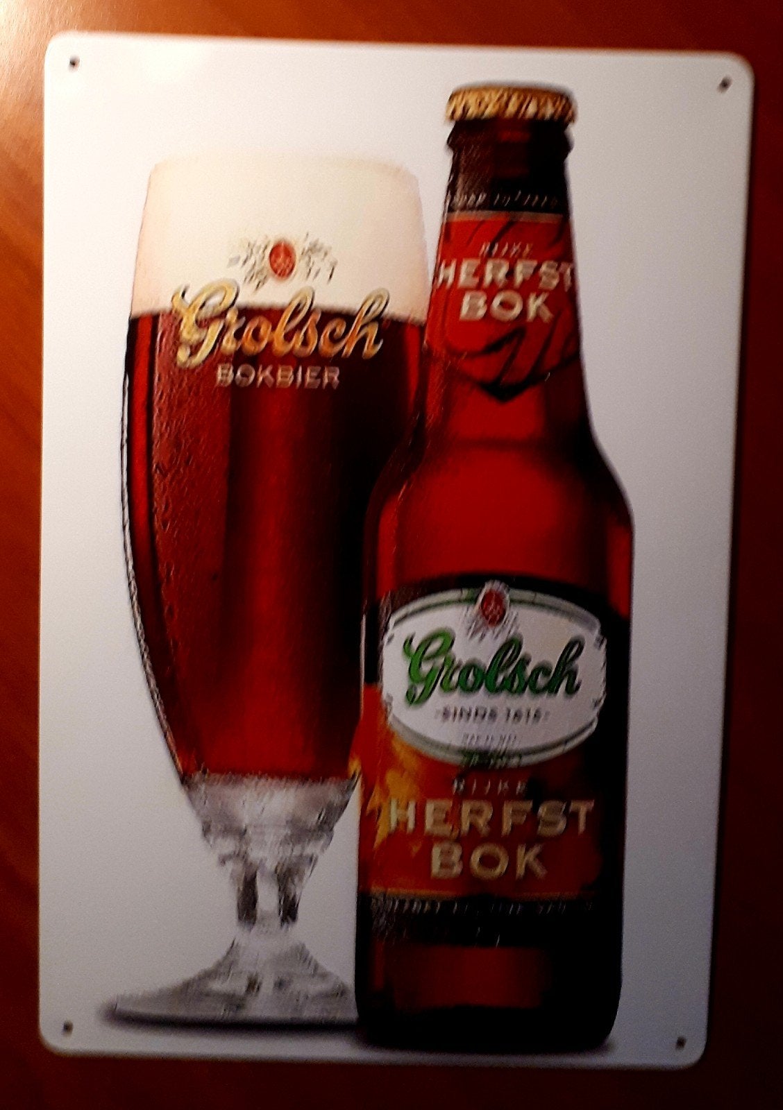 Grolsch Herfstbok 20x30 cm Metalen Reclamebord, Verzamelen, Verzenden, Nieuw, Reclamebord, Plaat of Schild, Grolsch