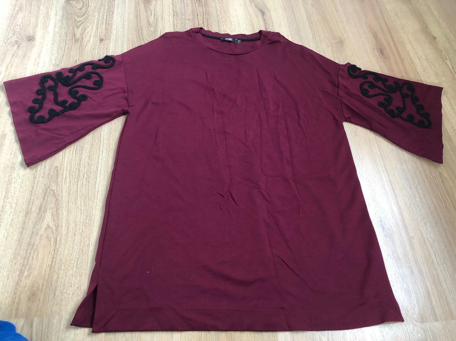 Mat. wijnrood jurkje joggingstof s xl, Maat 46/48 (XL) of groter, Ophalen of Verzenden, Zo goed als nieuw, Knielengte