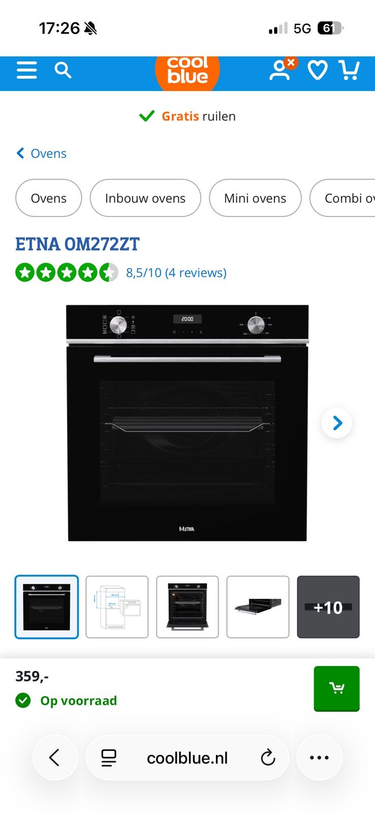 ETNA inbouw oven 60 nis. Model: OM270ZT, Ophalen, Nieuw