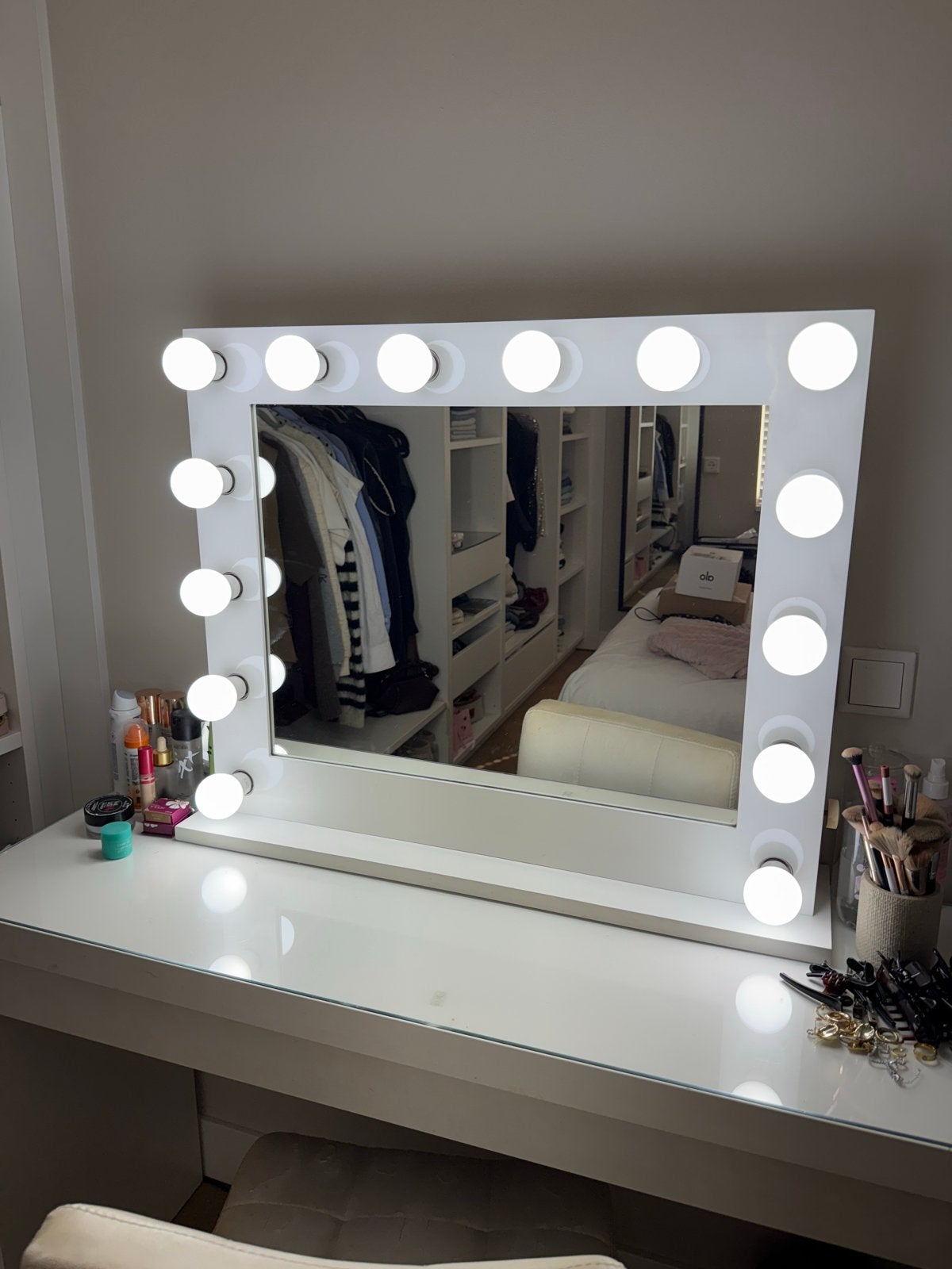 Professionele visagie spiegel met verlichting 80x67, Ophalen, Zo goed als nieuw, 75 tot 100 cm, Minder dan 100 cm