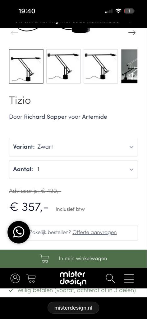 Artemide Tizio bureaulamp, Ophalen, Zo goed als nieuw