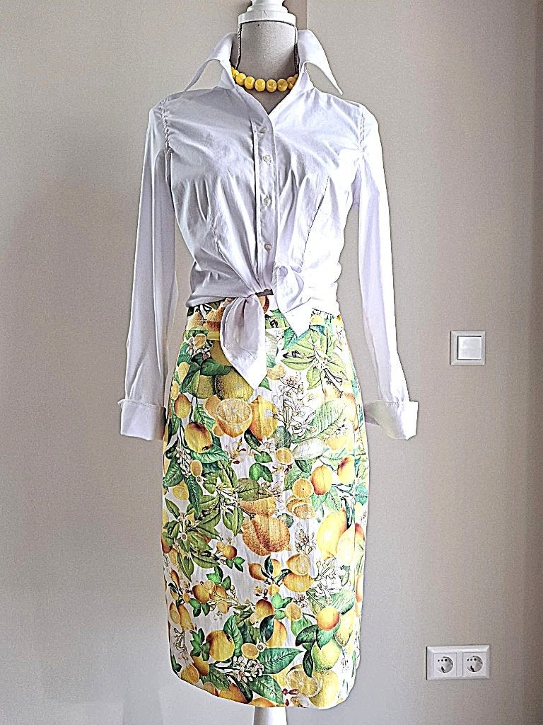 Elegante Italiaanse stijl dolcevita rok met citroenen print, Maat 38/40 (M), Overige kleuren, Verzenden, Riani