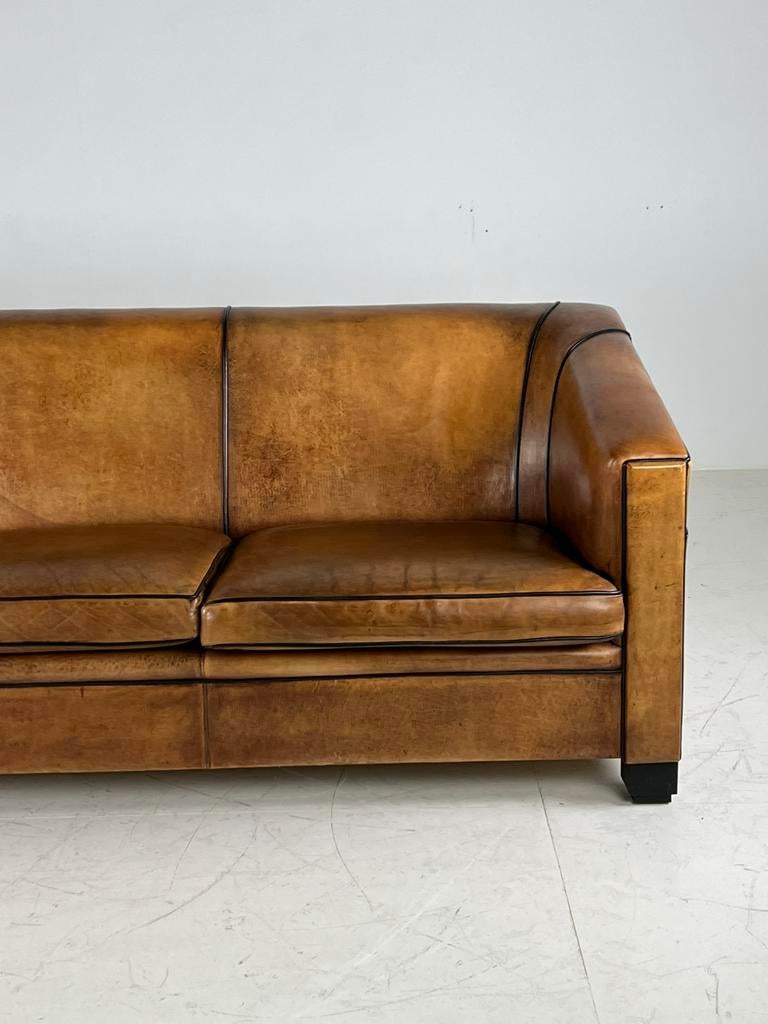 Schapenleren 3 zits bank klassiek Art Deco, Huis en Inrichting, Ophalen of Verzenden, Zo goed als nieuw, 75 tot 100 cm, 200 tot 250 cm