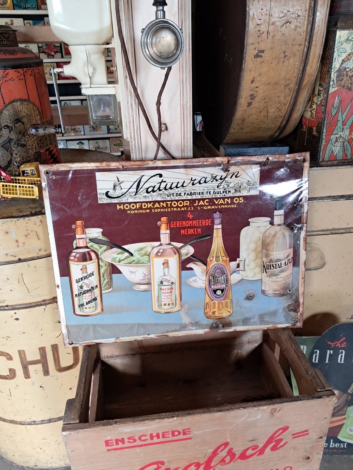 Natuurazijn Gulpen glacoide op blik reclame bord, Verzamelen, Ophalen of Verzenden, Gebruikt, Reclamebord