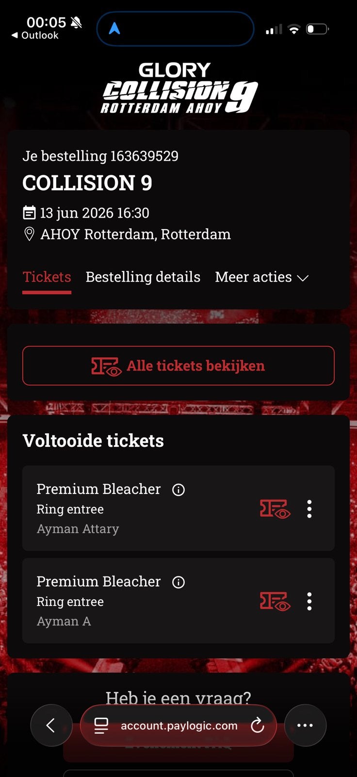 GLORY Collision 9 Premium Bleacher, Vak AI, Tickets en Kaartjes, Twee personen
