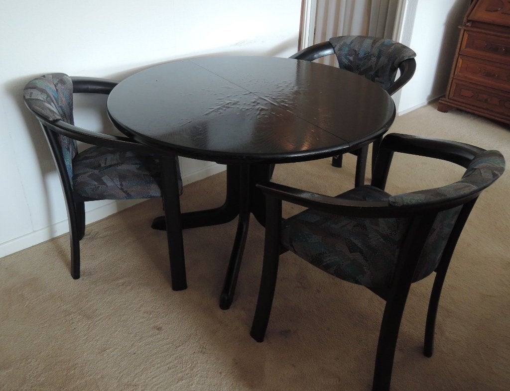 Eetkamerstel, ronde tafel met 4 stoelen, Huis en Inrichting, Tafels | Eettafels, Ophalen, Gebruikt, 100 tot 150 cm, Rond