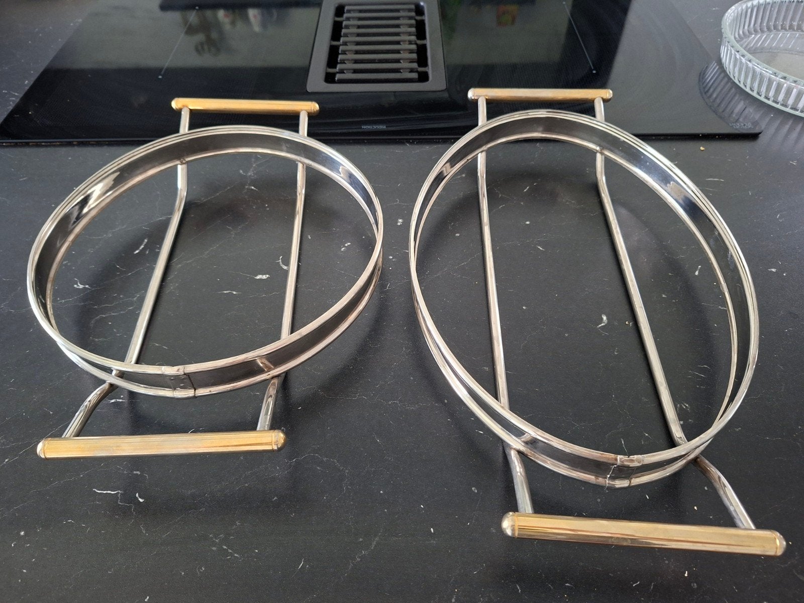 2 vintage verzilverde goudkl rechauds voor ovenschaal of buf, Ophalen of Verzenden