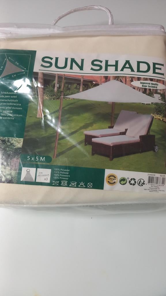 Schaduw kleed 5 x 5 meter. Nieuw in verpakking. Creme, Tuin en Terras, Ophalen of Verzenden, Nieuw