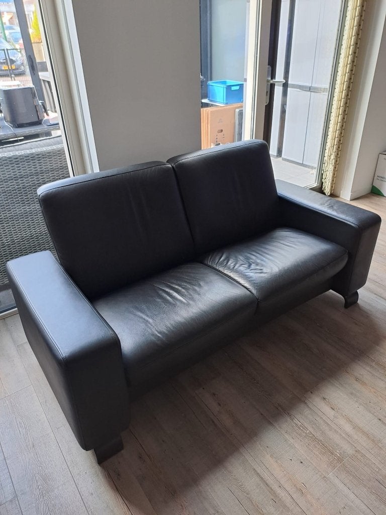 2 zits zwarte leren Stressless bank, Ophalen, Gebruikt, 150 tot 200 cm, Tweepersoons