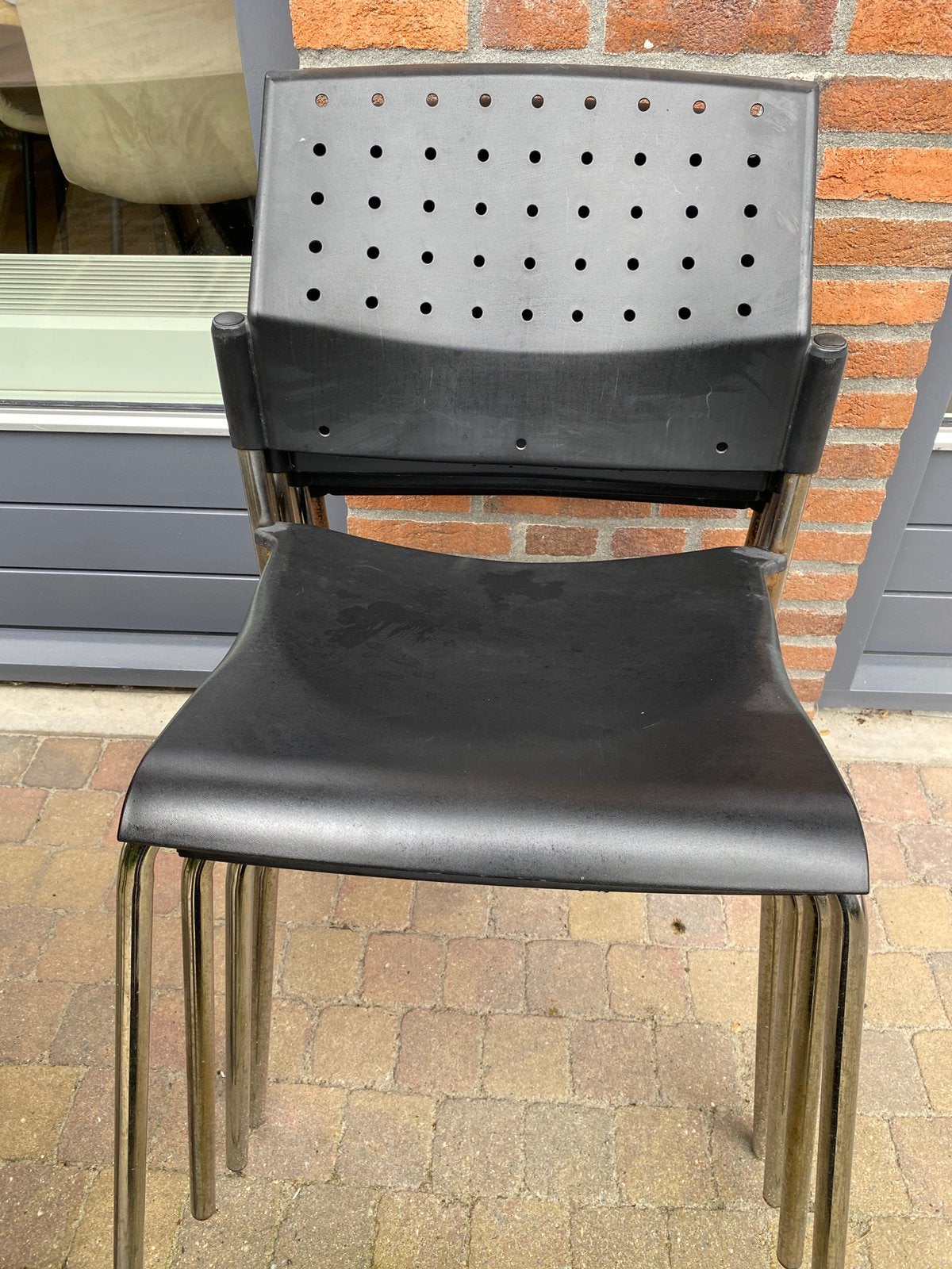 4 stapelstoelen, Ophalen, Gebruikt, Zwart, Vier