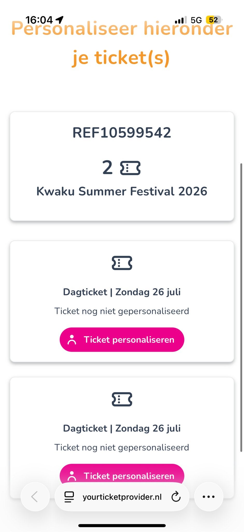 2 tickets kwaku festival zondag 26 juli 2026, Twee personen