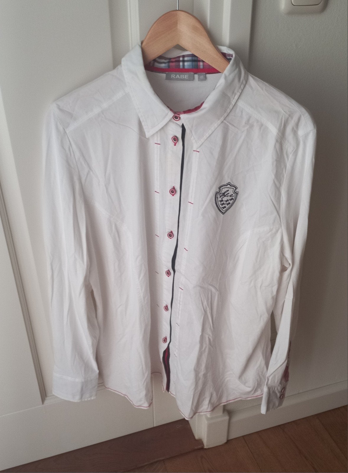 SALE: Witte blouse met ruitjesdetails - RABE maat 48, Ophalen of Verzenden, Gedragen, Wit, Halswijdte 39/40 (M)